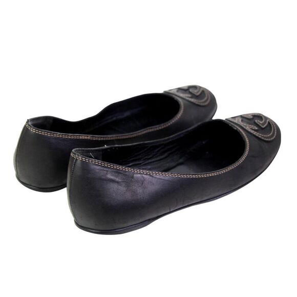 Gucci ITALY BLACK REAL LEATHER LOGO FLAT ROUND TOE BALLET SLIP ON SHOES Size 35G - Picture 6 of 12